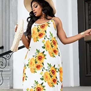 Women's Plus Size Summer Casual Sleeveless V Neck Strappy Maxi Dress
